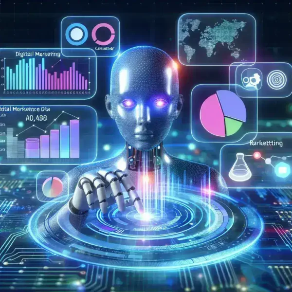 "Infografía sobre el impacto de la inteligencia artificial en marketing digital, destacando cómo está transformando las estrategias comerciales del futuro en el contexto de IA para Marketing Digital."